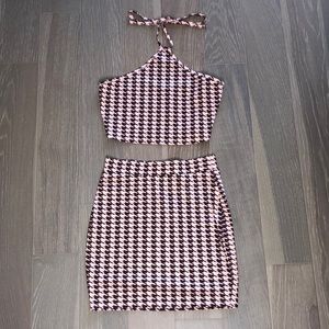 SHEIN SXY houndstooth print tie back halter top & skirt set